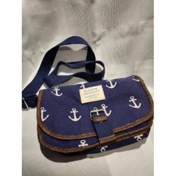 Sloane Ranger Navy Blue Anchor Print Crossbody Bag Nautical Purse - Picture 1 of 3
